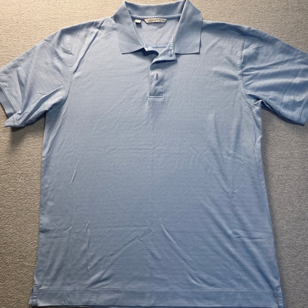 Cutter & Buck Polo Shirt Mens L Blue Short Sleeve Golf Casual Performance Style